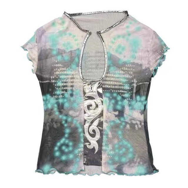 [Ttsunami] Large-Collar Spiral Mesh Tank Top