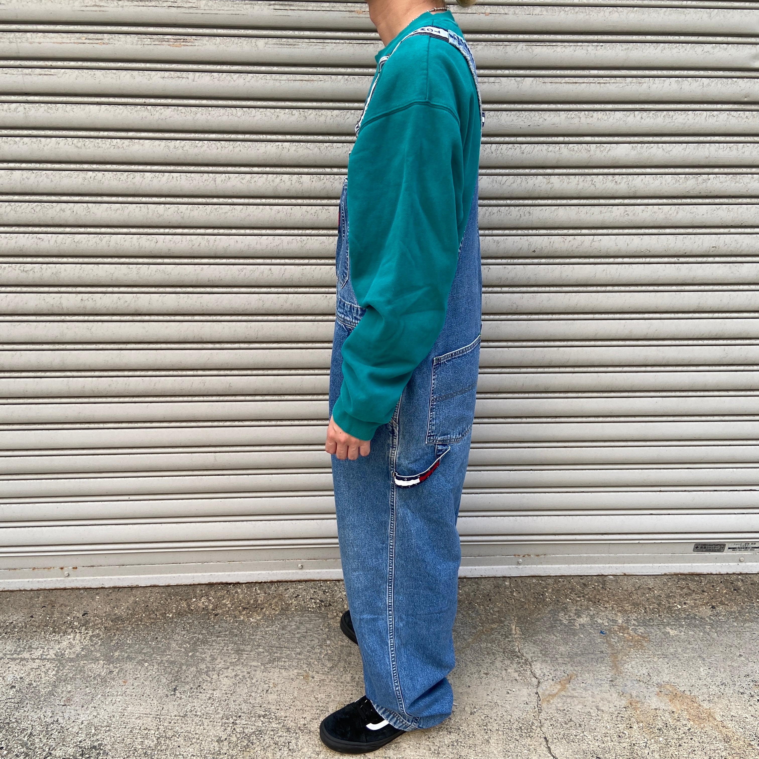 90s TOMMYJEANS トミーヒルフィガー デニムオーバーオール 中濃 M 