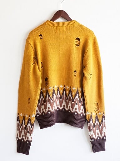 【美品】Varde77 JACQUARD DAMAGE SWEATER Varde77(バルデセブンティセブン)～JACQUARD DAMAGE SWEATER MUSTARD