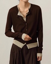 Bicolor fake layered Cardigan T20399