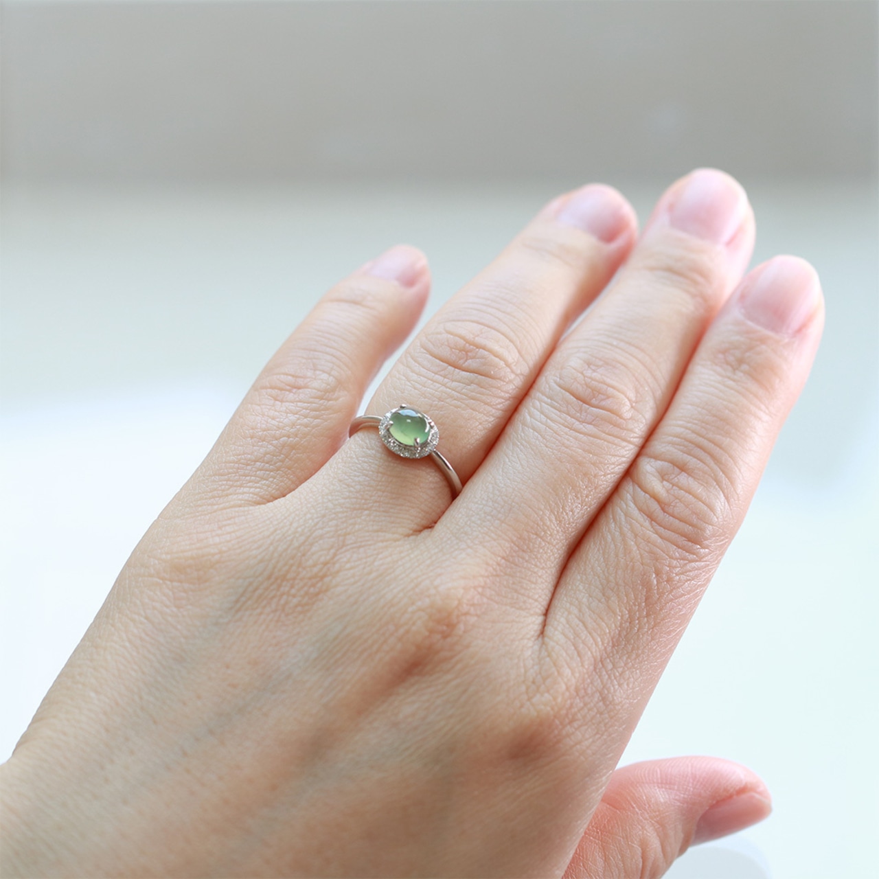 マスカットグリーン翡翠リング K10WG clear green jade diamond A貨翡翠 jd_rg2048
