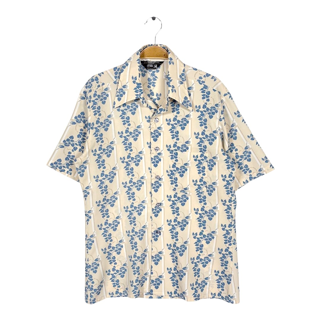 70s JC Penney JCペニー ヴィンテージ ポリシャツ リーフ柄 葉っぱ 半袖シャツ ポリエステル サイズM 古着 CB1339