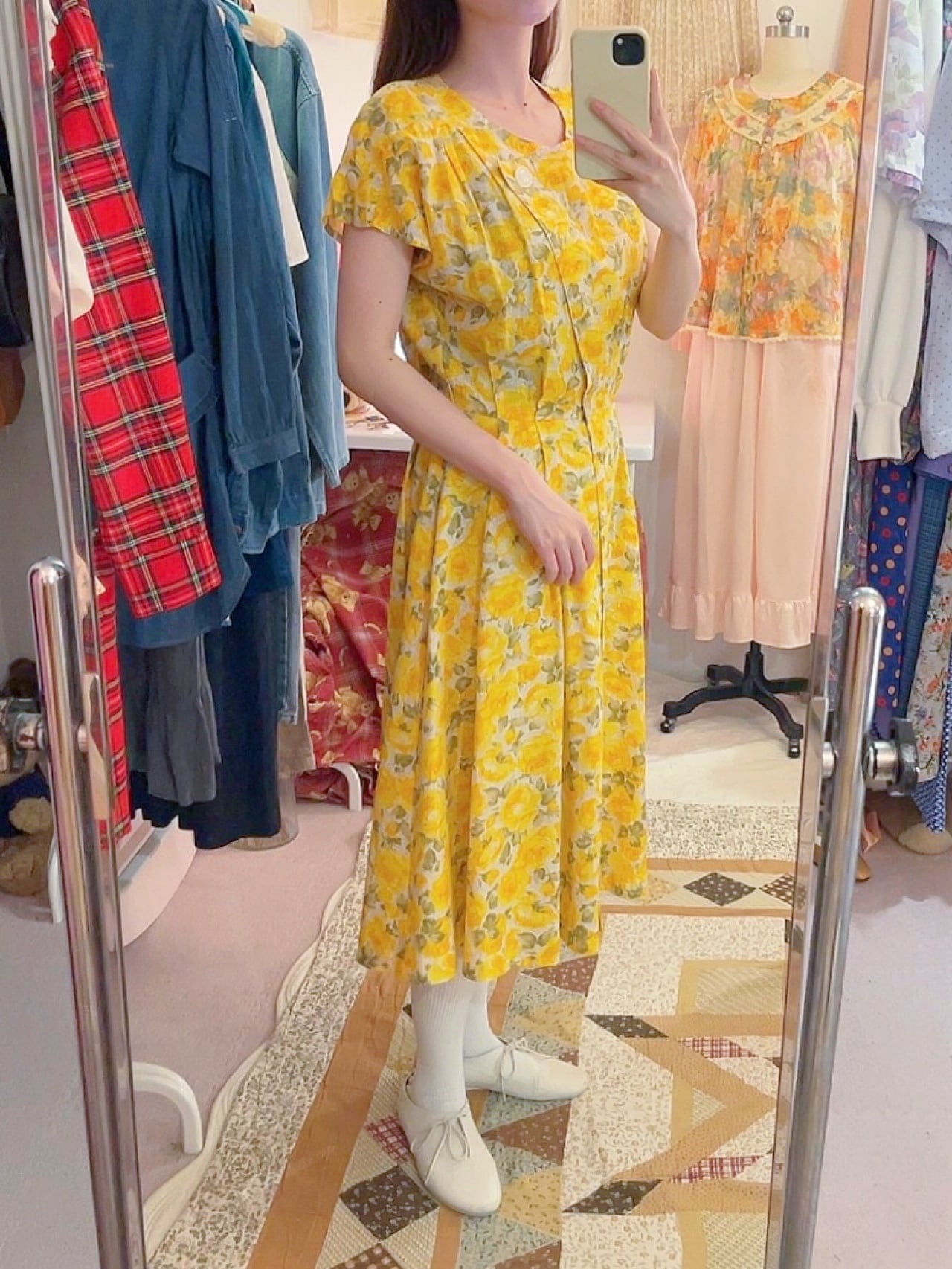 yellow rose white button one-piece