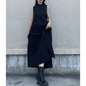 Front Button Slit Sleeveless A-Line Dress       00152