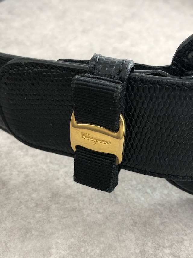 Salvatore Ferragamo フェラガモ ヴァラリボン レザー ベルト ブラック vintage ヴィンテージ オールド yfhukd