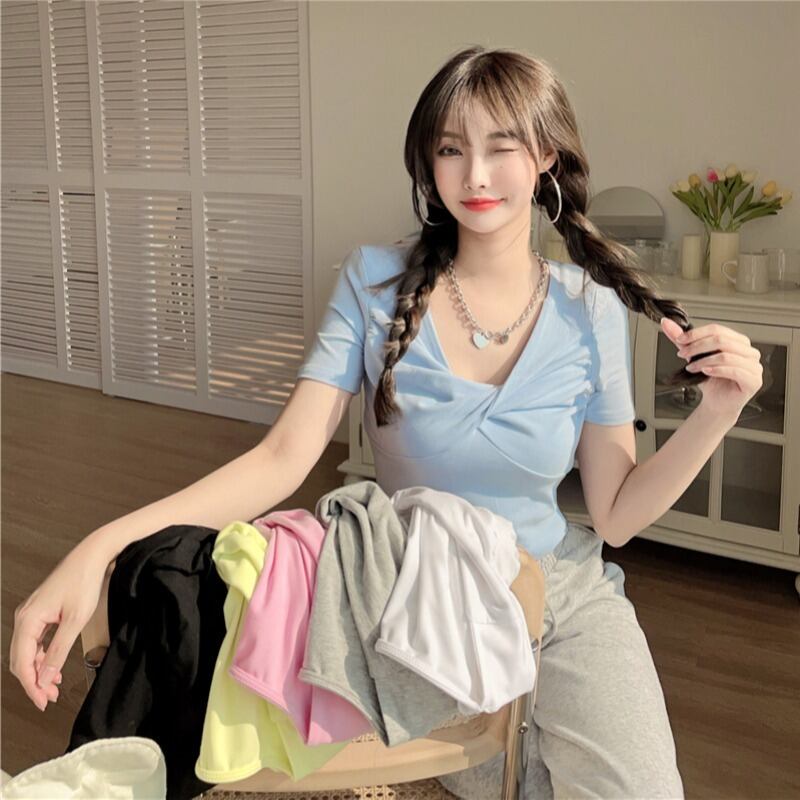 Tシャツ シャツ サマーショートトップス ピンク 夏物 YY-ファッション88121808914