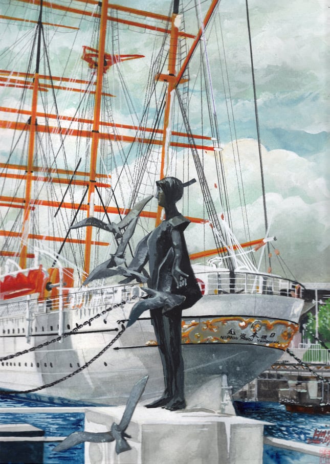 シルバーフレーム付き 水彩画 F4サイズ風景画インテリアアート 楽天