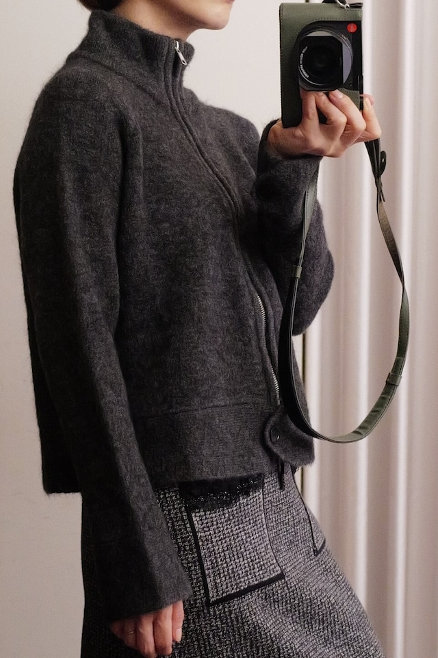 melange zip up knit gray