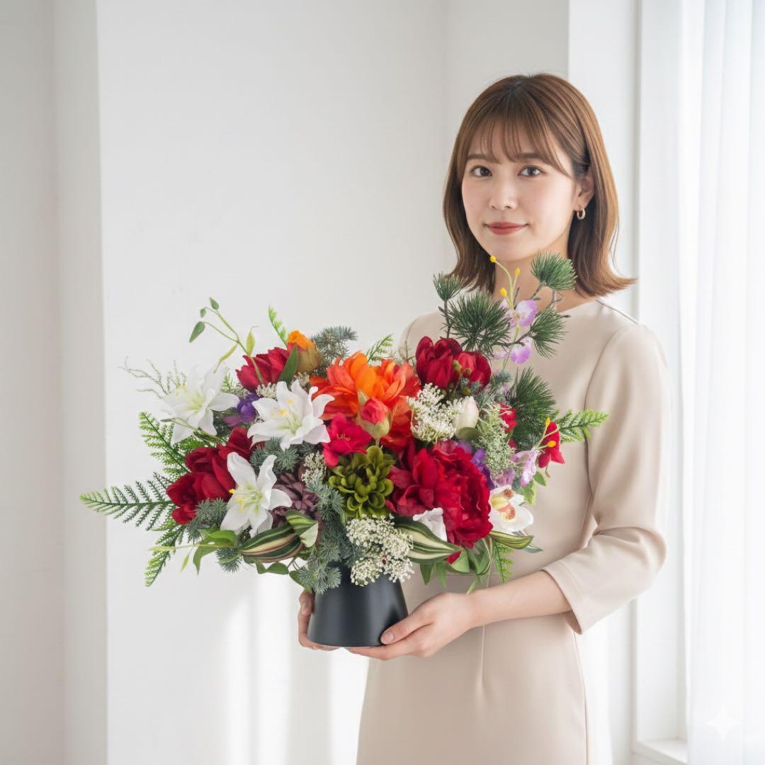 光触媒フラワー 和モダンフラワーアレンジ｜黒花器｜季節を彩る上質インテリア 光触媒フラワー 和モダンフラワーアレンジ｜黒花器｜季節を彩る上質