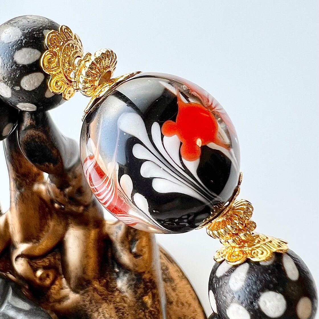 オブシディアン 金魚 とんぼ玉 満天天珠 天然石 ブレスレット | Pay ID