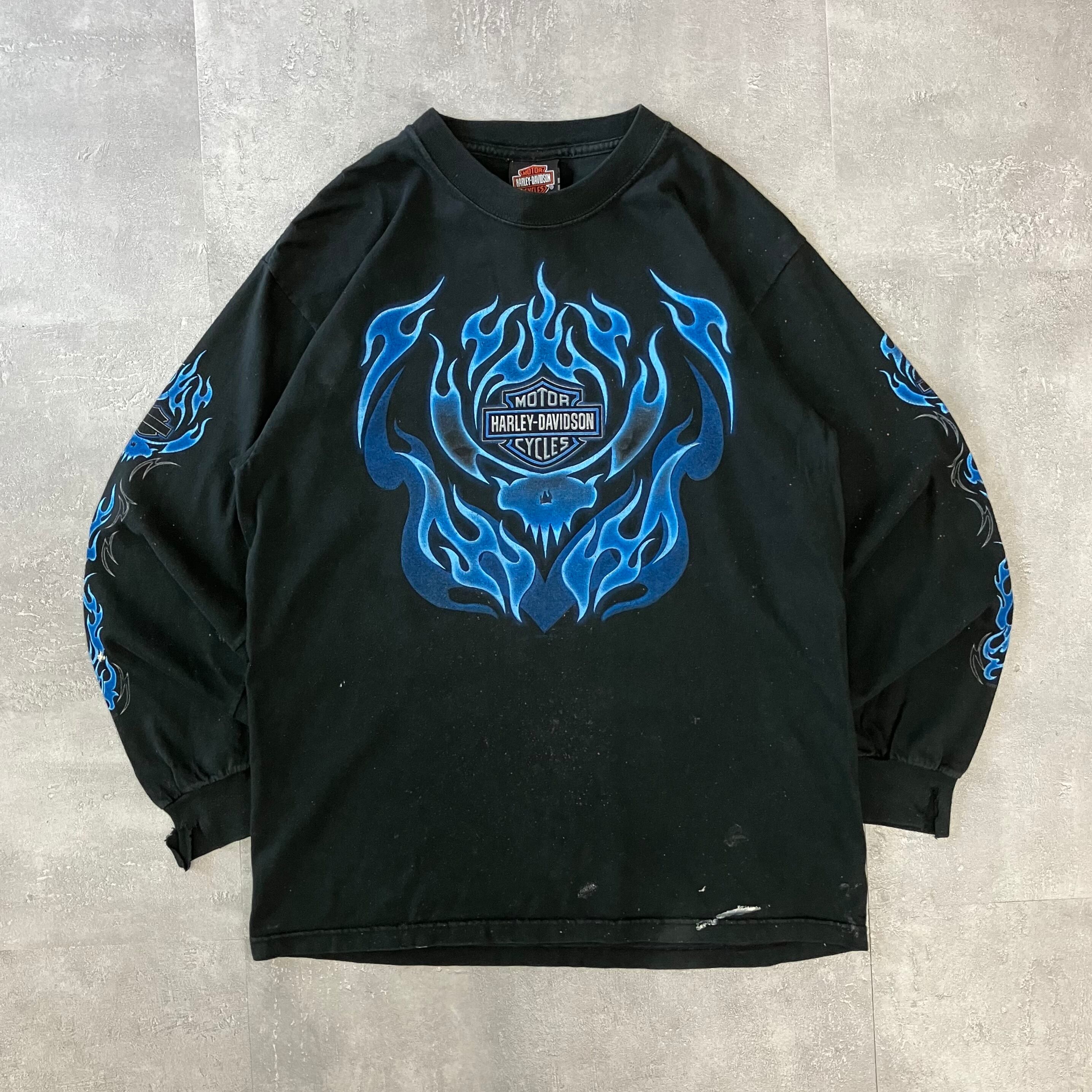Harley-Davidson ハーレーダビッドソン 00s usa製 ロングスリーブTee 両面プリント フレイム M No.2134