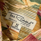 90s USA製 Tori Richard トリリチャード ストライプ風 ボタニカル 半袖アロハシャツ ハワイアンシャツ M/マルチ メンズ ビンテージ