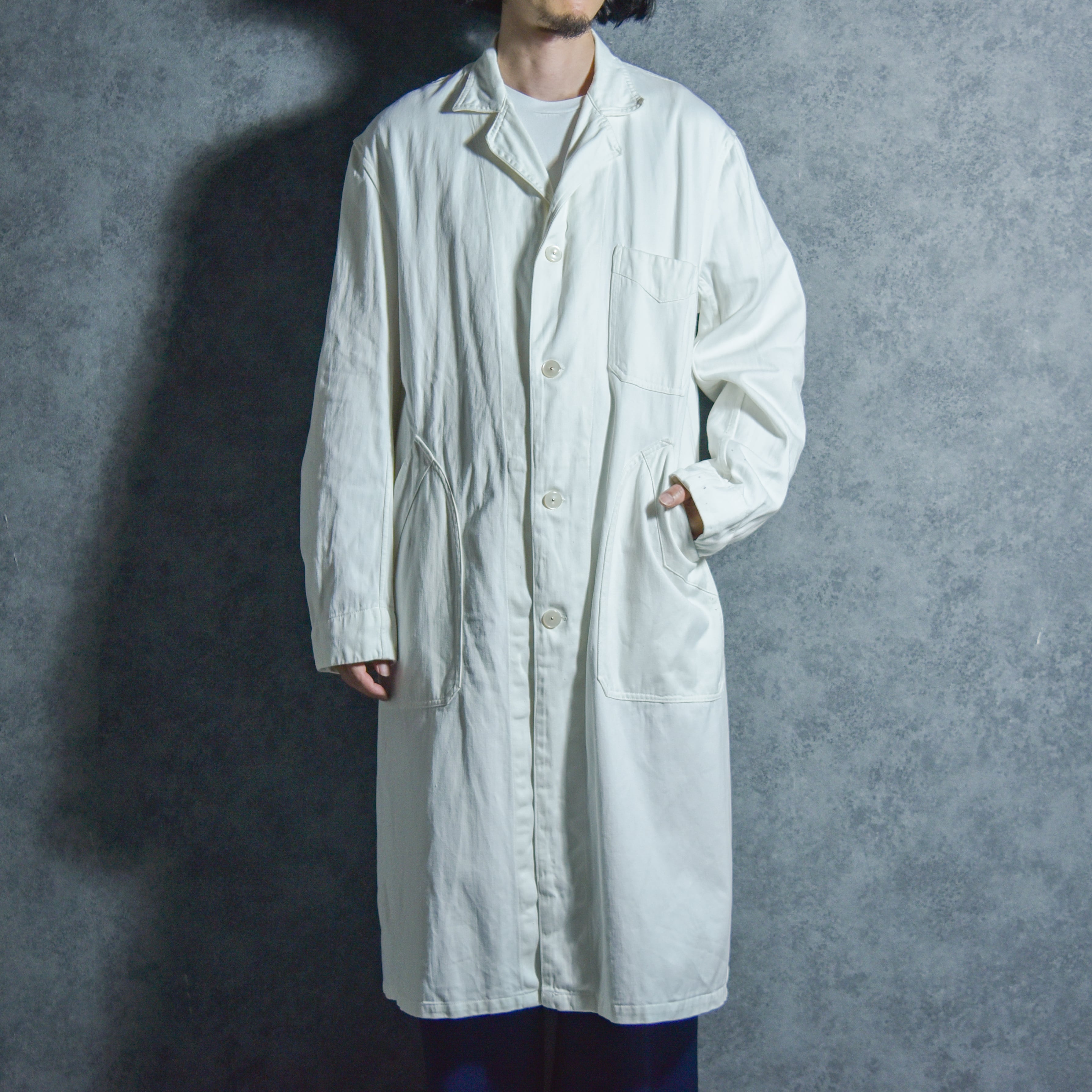 50s 60s フレンチ ワークコート ヴィンテージ 古着 襤褸 ワークウェア 50s French Work Change Button White Work Coat フレンチワーク