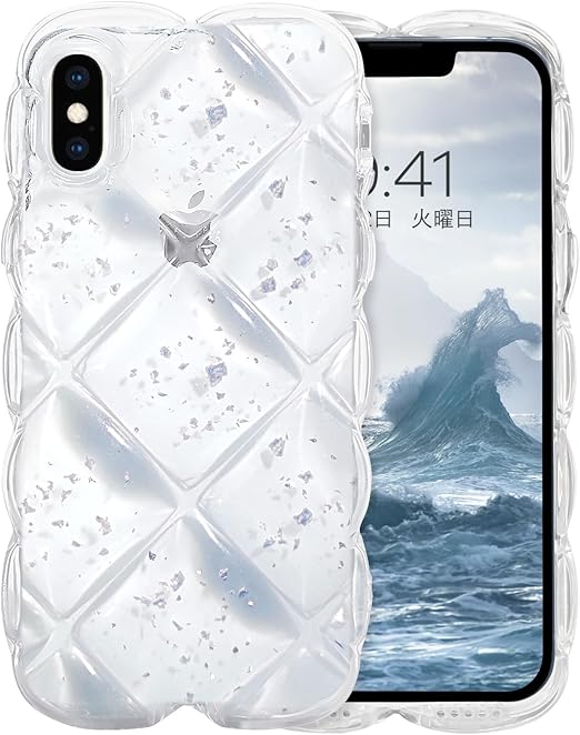 GUAGUA iPhoneXS ケース クリア ウェーブ iPhoneX 菱形バック いphone