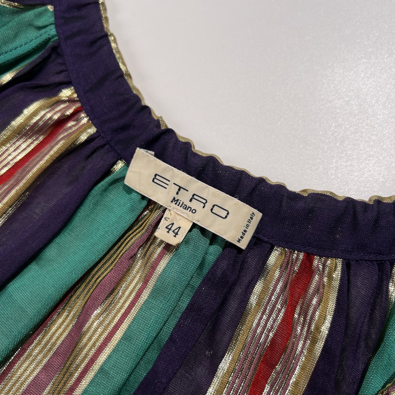 ETRO エトロ ストライプ ノースリーブ トップス チュニック サイズ 44 /ゴールド×グリーン系×パープル系/イタリー製/エトロファーイースト