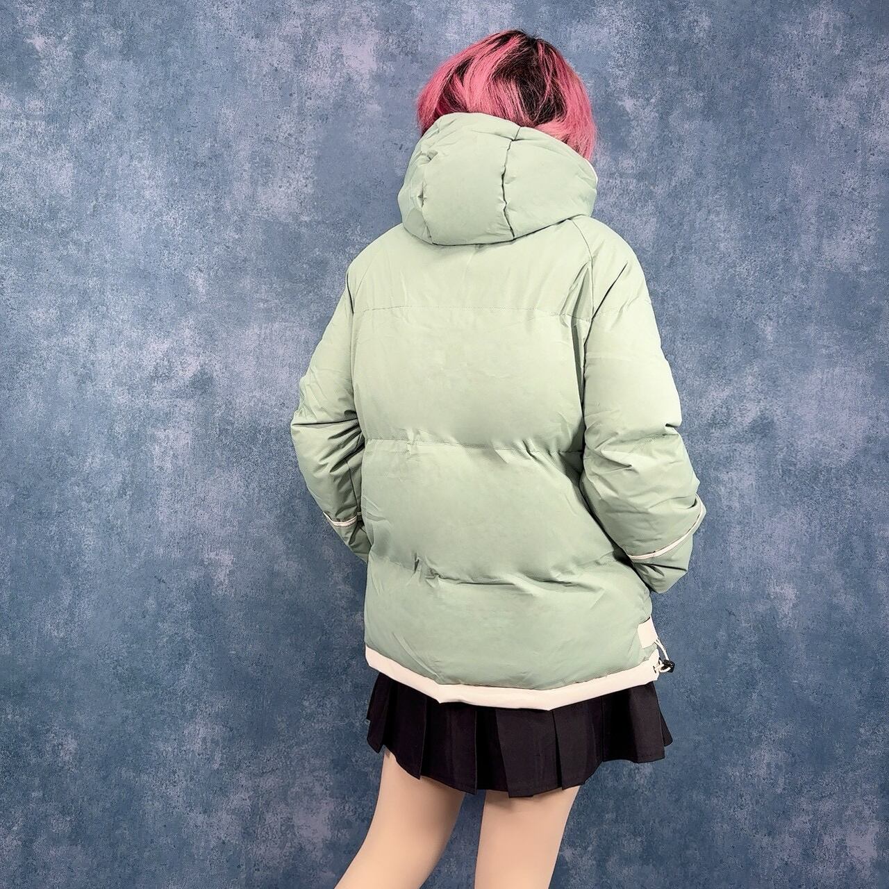 肉球PRINT‐中綿入りハイネックフード付きアウター【MINT GREEN
