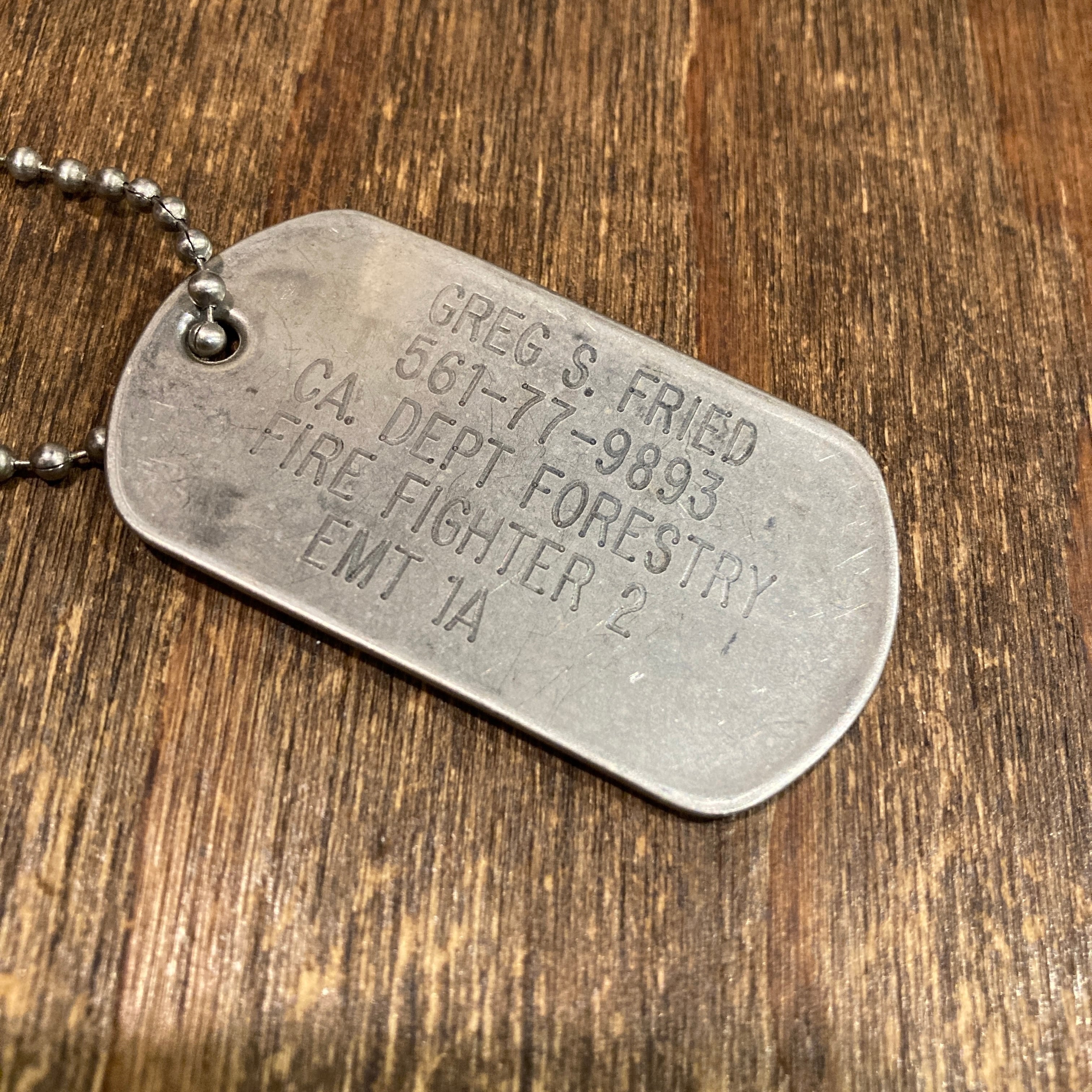 U.S.FIRE DEPT アルミ製 ドッグタグ ネックレス ビンテージ ネックレス
