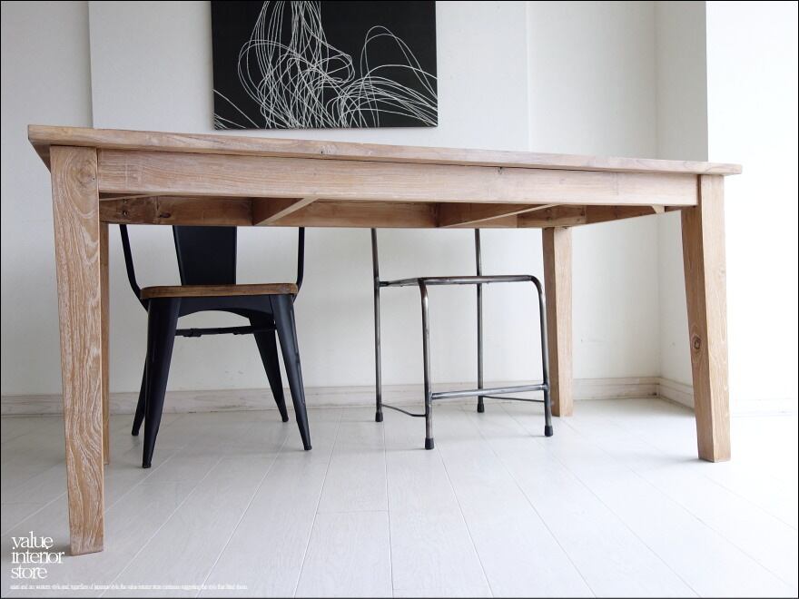 チーク総無垢材 ダイニングテーブルLNW 食卓テーブル 机 ナチュラルホワイト 手づくり 銘木 シンプル 新品 幅160cm×奥80cm 『送料無料』