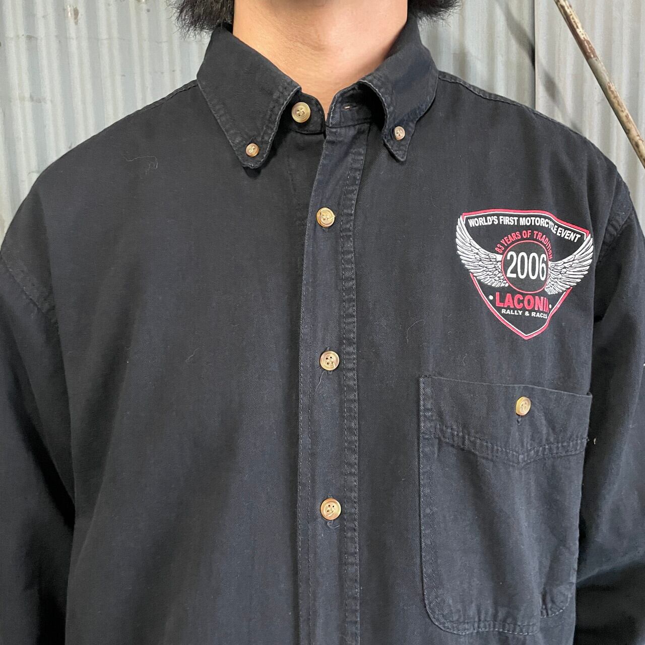 00年代 LACONIA RALLY&RACES バックプリント ワークシャツ メンズL