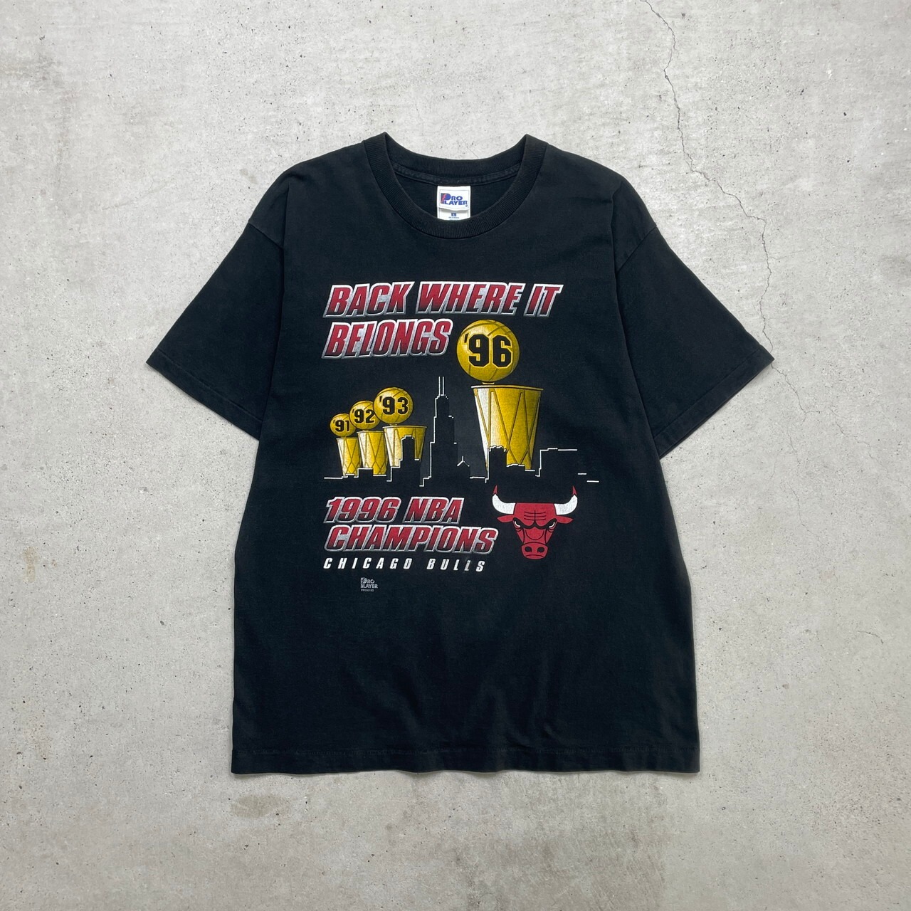 90年代 USA製 1996 NBA CHAMPIONS シカゴブルズ チームロゴプリントT 
