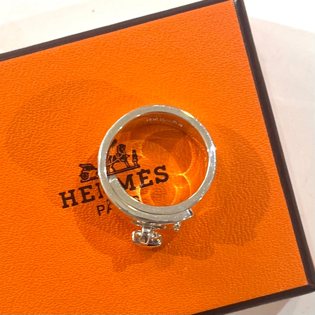 エルメスオレンジレザー時計とシルバーリングセット HERMÈS】【11.5号】2457エルメスケリー カデナリング 51号SV925