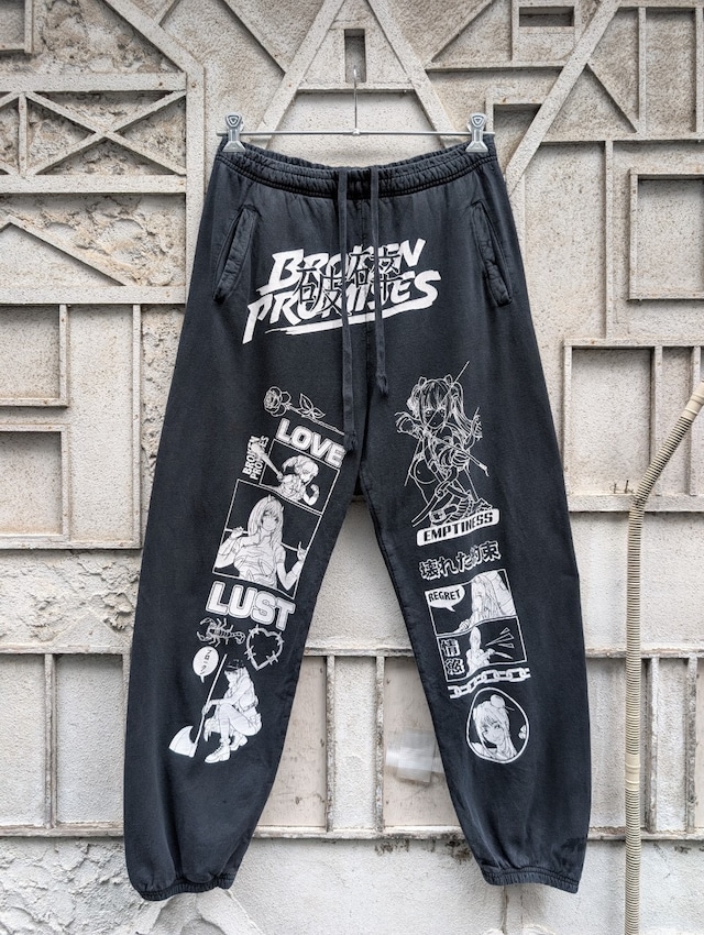 "BROKEN PROMISES" anime print sweat pants