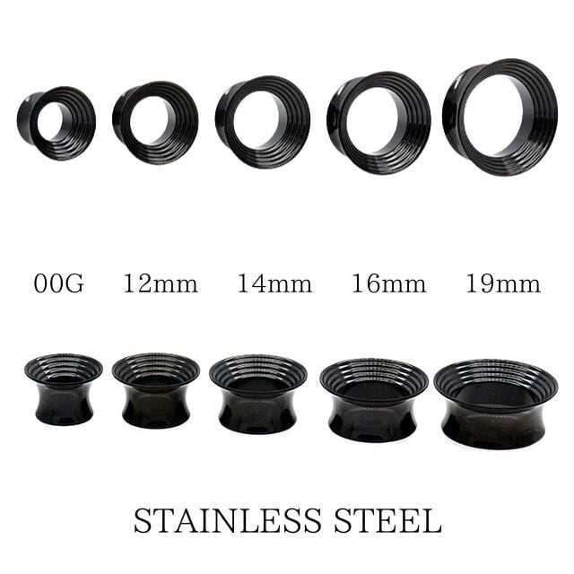 ボディピアス 16mm 19mm ブラック ラッパ型ライン ダブルフレア