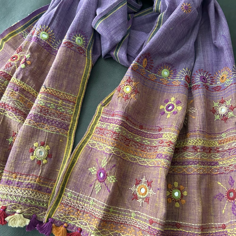 ランバニ(バンジャラ)刺繍 手織りコットンストール H 【送料無料】