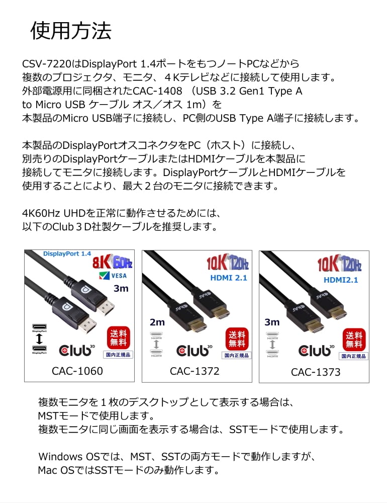 Club3D 4K 60Hz 分配ハブ (CSV-1474) CSV-1474 USB‑A to HDMI™ Dual Monitor 4K60Hz | Club3D