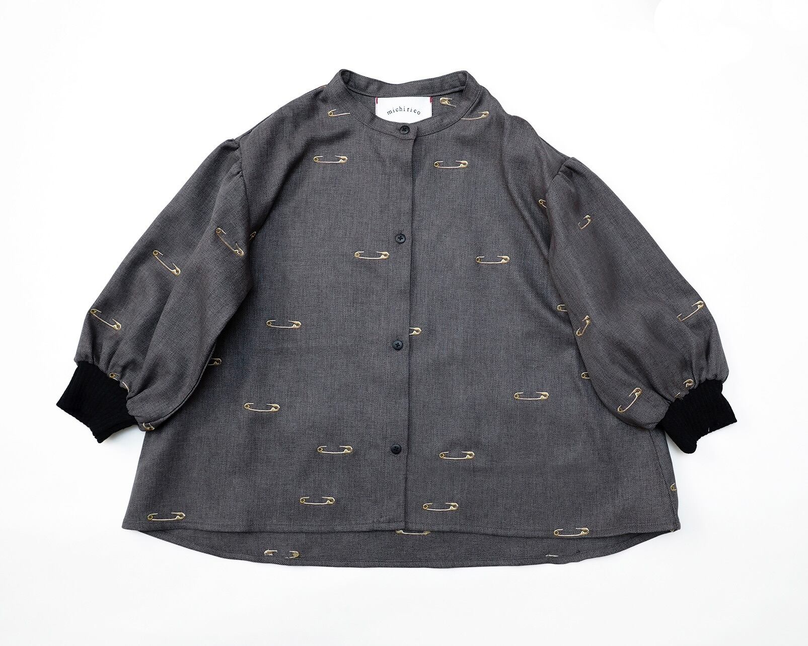 《michirico 2026AW》Safety pin embroidery shirts / dark gray / L・XL・XXL