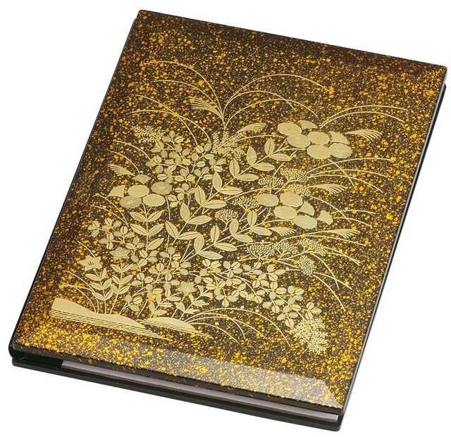 36-3607 ブック型ピクチャー 金梨地塗 金秋草 Book-Shaped Picture w Autmn Flower Golden Satin Finish