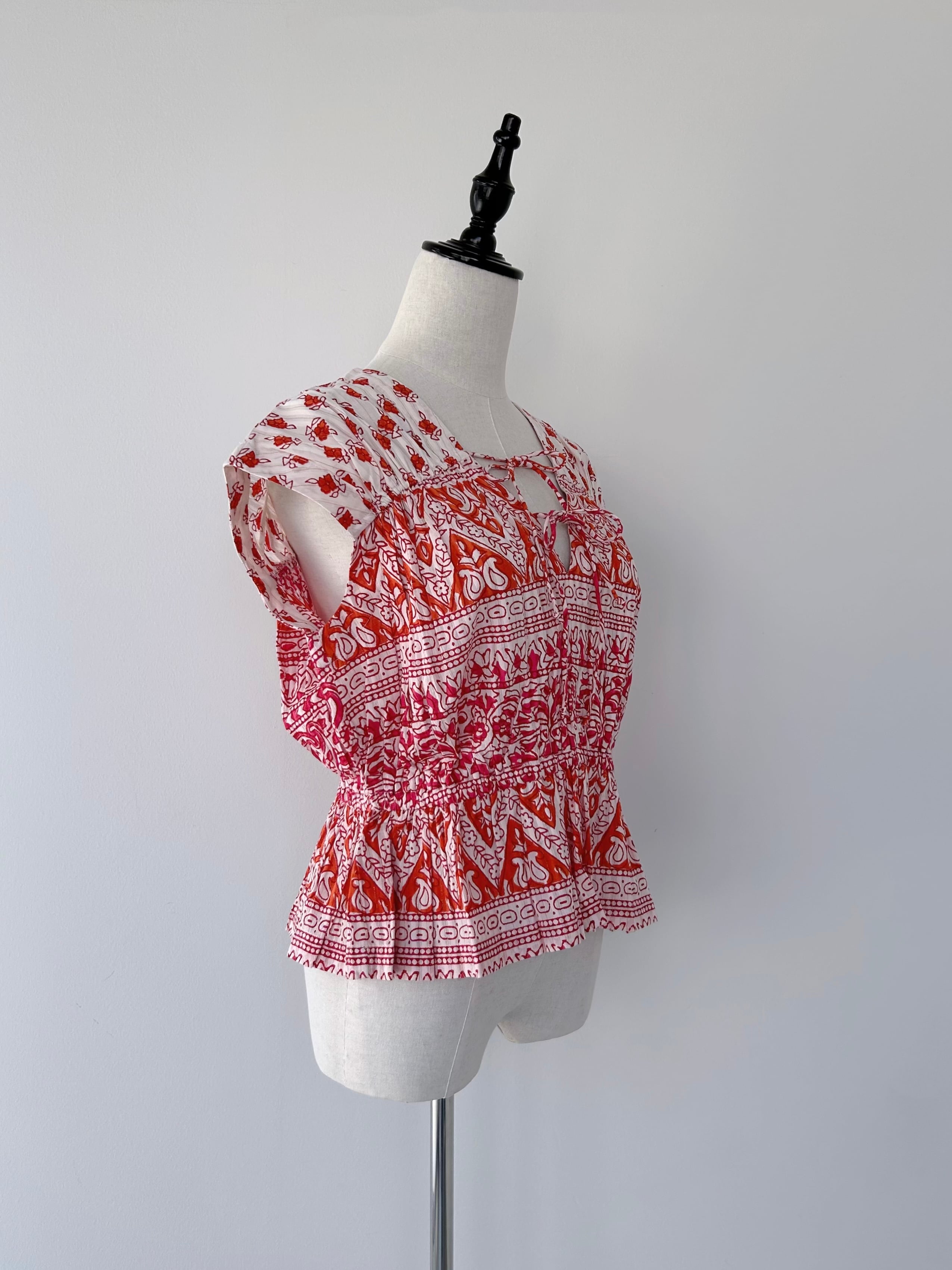 Sara Mallika Cotton Lurex Border Print Top | KOKO