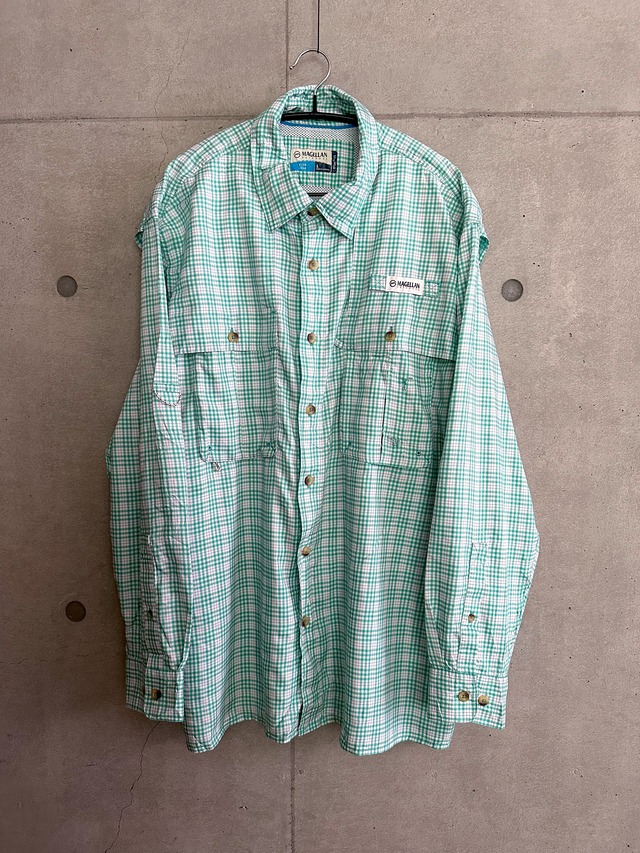 90〜00's MAGELLAN Fishing Shirts Green Check Size L