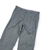 リネン100% Papas パパス 裾ダブル ツータック パンツ L/ブルー メンズ