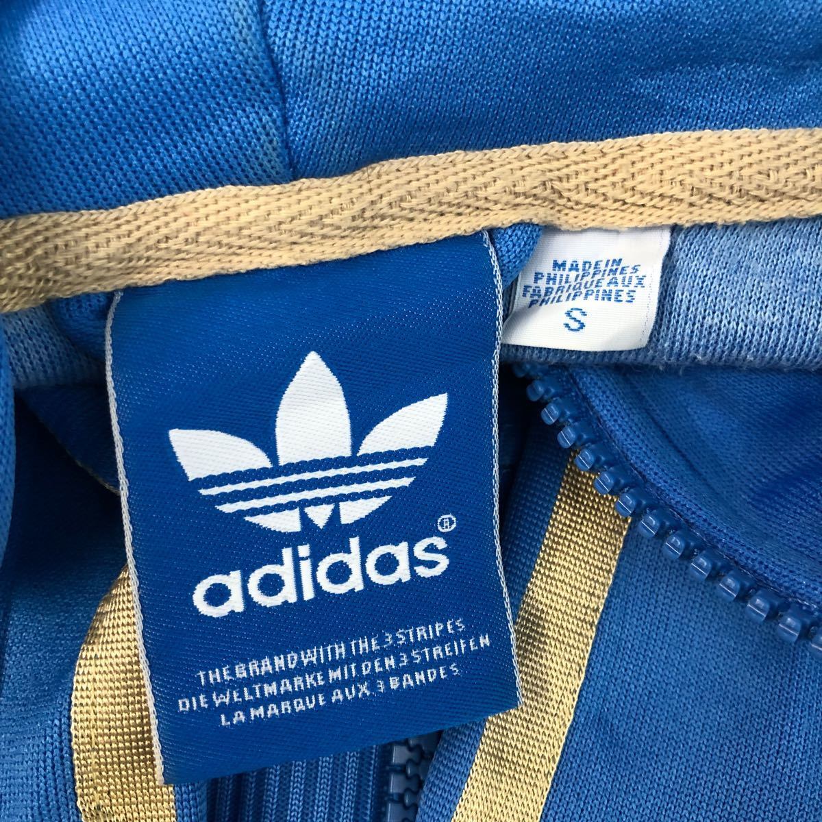 adidas ジャージ S ブルー ベージュ アディダス フーディ ロゴ ライン