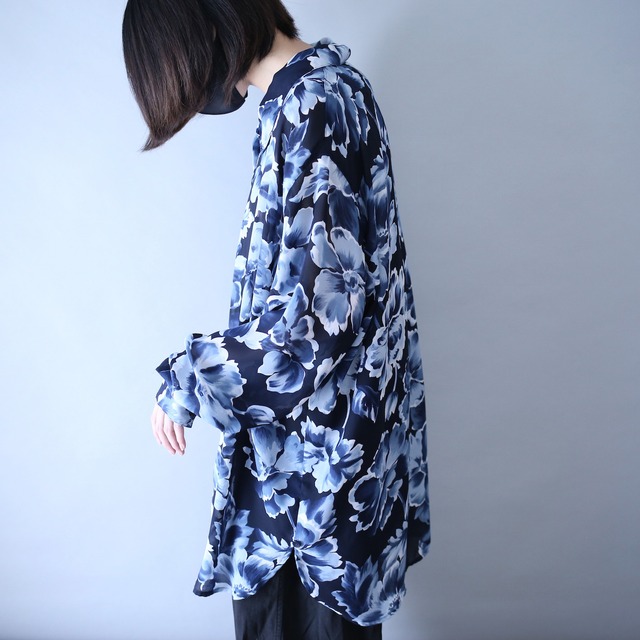 beautiful flower pattern over silhouette see-through shirt