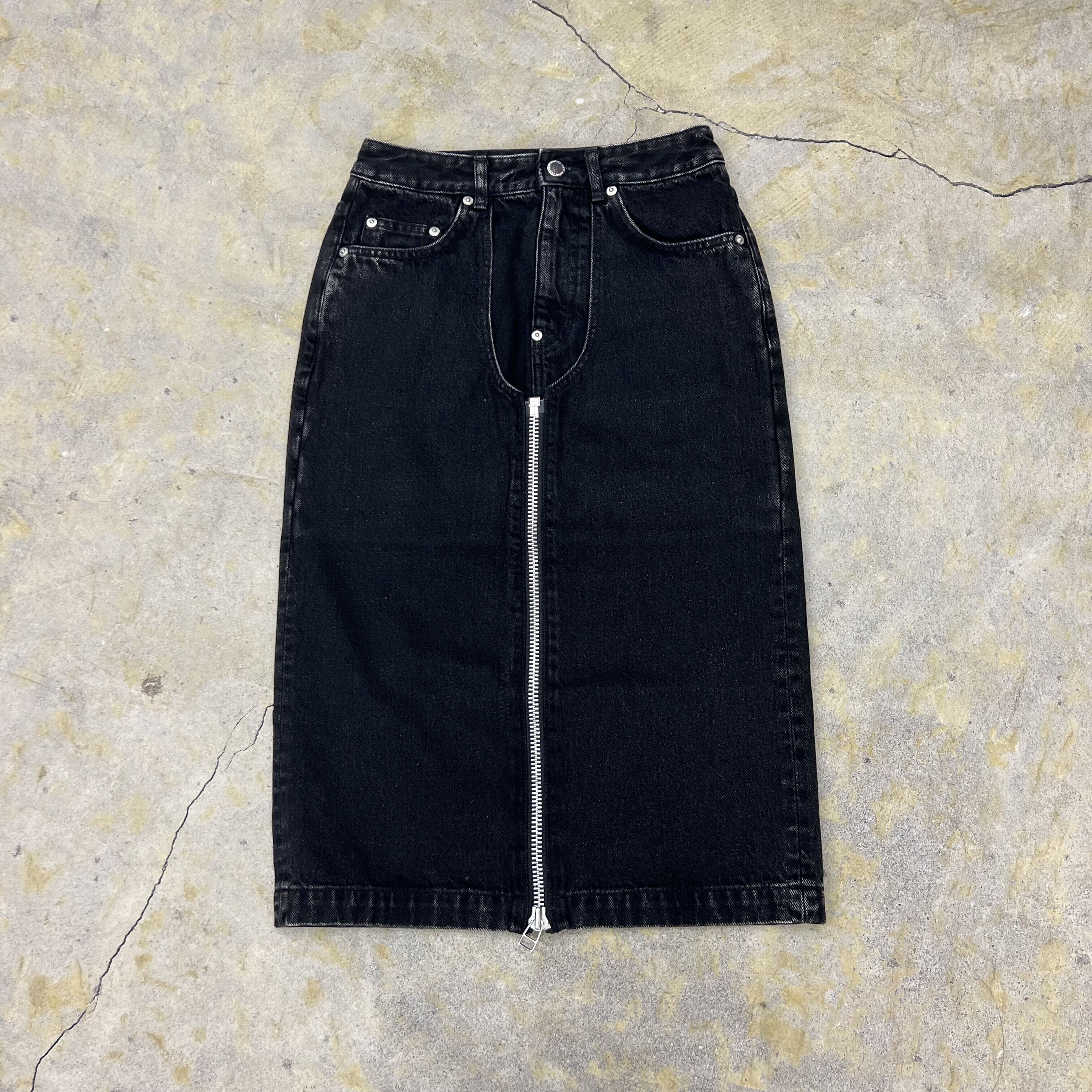 JOHNLAWRENCESULLIVAN LADIES | WASHED DENIM ZIPPED SKIRT | BLACK ...