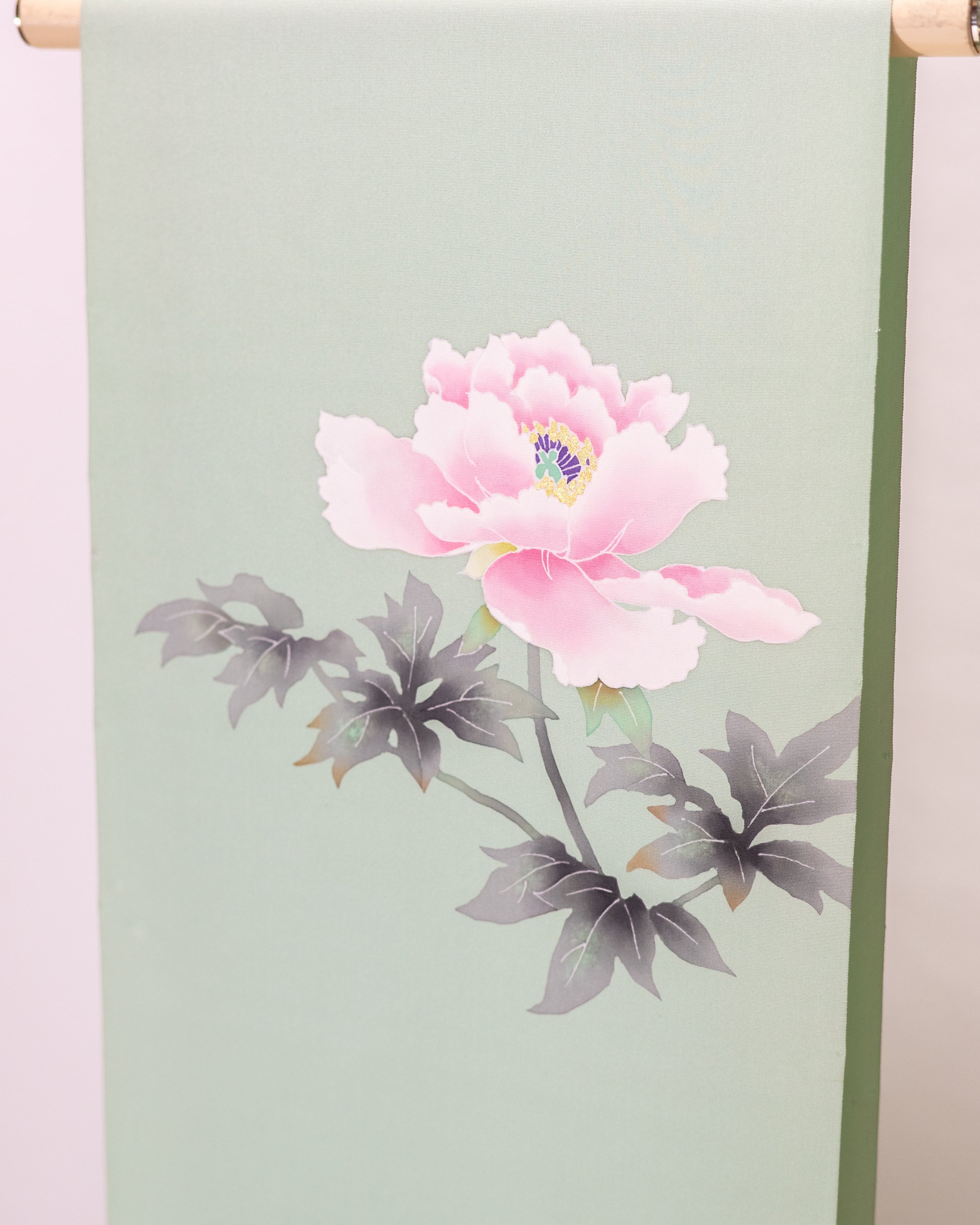 ZY-680 塩瀬 型染め 牡丹 菊 四季折々 未使用品 名品 手描友禅 塩瀬染帯 牡丹文 | 池内友禅