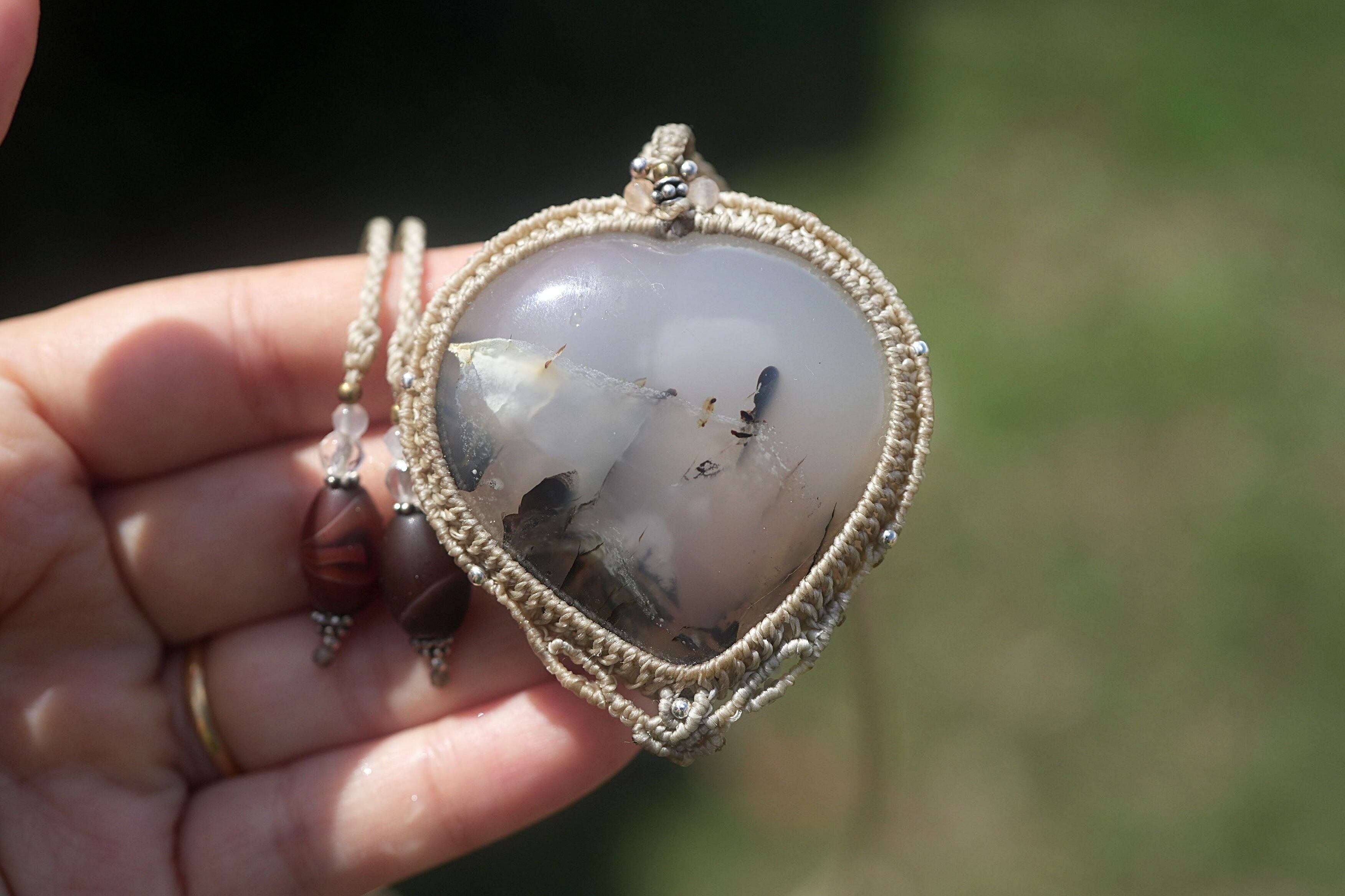 特大なハート型★魅惑アゲート マクラメネックレス1795