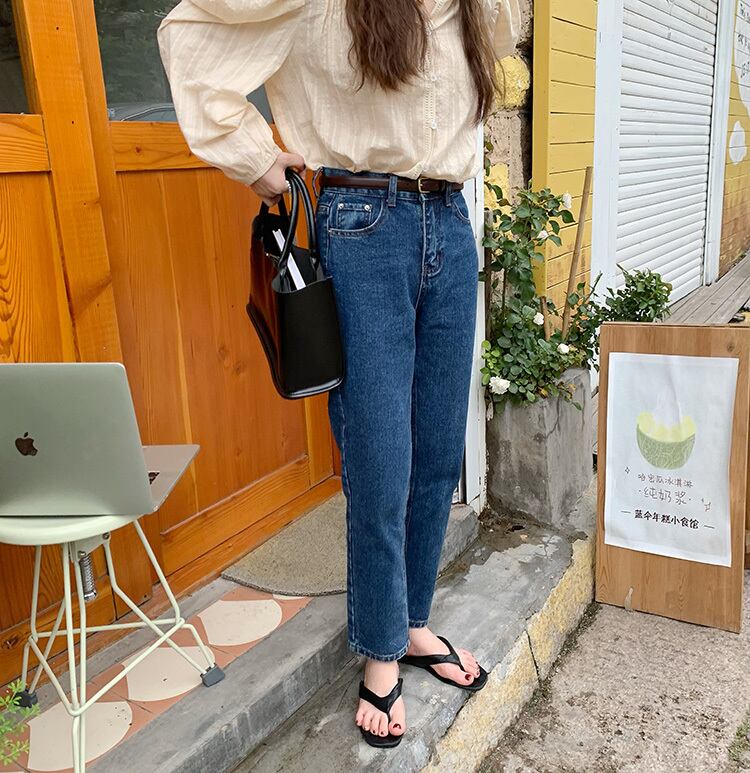 ジーンズ オータムダークブルールーズ薄手ハイウェストパンツ 秋物 ビッグFスモールZ韓国41086947