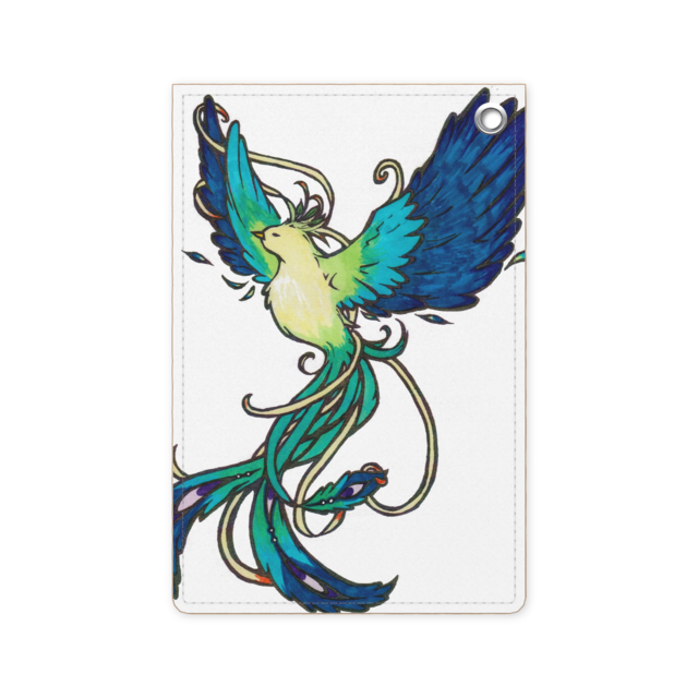 青い不死鳥のパスケース かっこいい ファンタジー 幻想的 手描き イラスト 綺麗 送料無料 Veritist