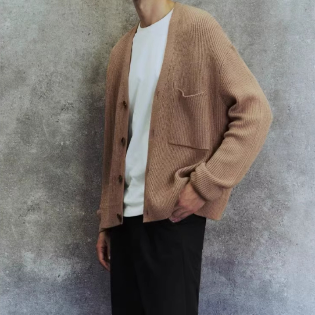 ルーズVネックブラウンニットカーディガン　0804