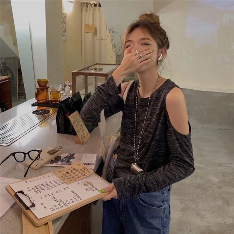 薄手Tシャツ サマールーズストラップレス長袖スリーブトップス ロング 夏物 モンロー6297780475