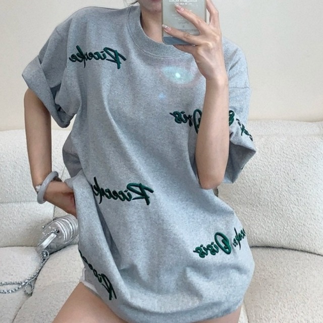 Embroidery Simple Oversize Short sleeve Tshirt 125363