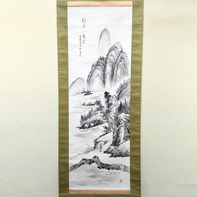 掛軸・山水画・水墨画・No.230426-18・梱包サイズ80