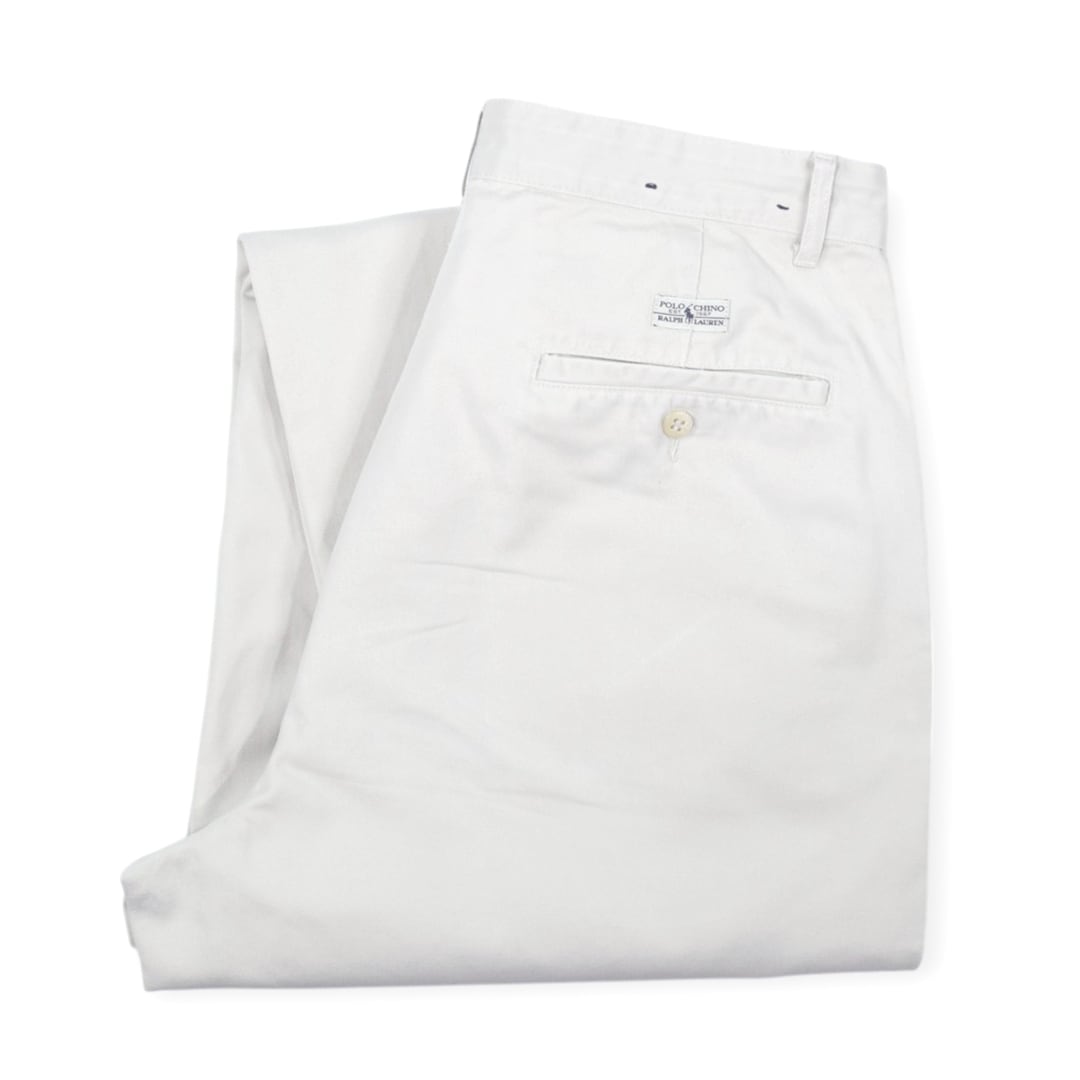 90s ラルフローレン アンドリューパンツ ポルトガル製 ワイドシルエット チノパン 生成りホワイト RALPH LAUREN ANDREW PANT W32相当 古着 @EZ0809