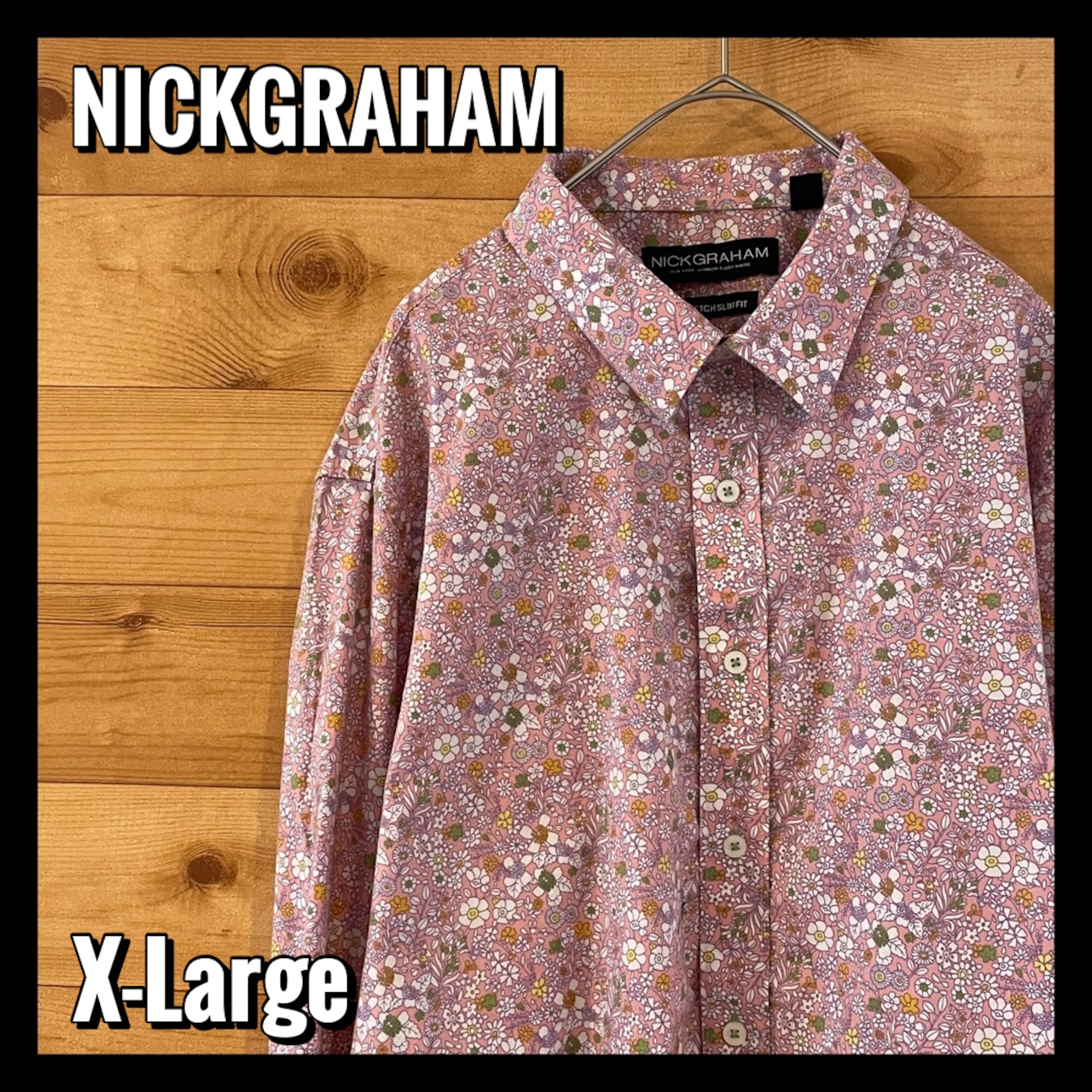 【NICKGRAHAM】柄シャツ 長袖シャツ 花柄 ピンク アメリカ古着  XL