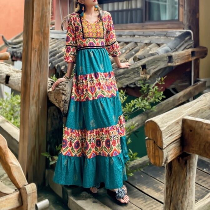 エスニック ワンピース O1146 Leaf Tone