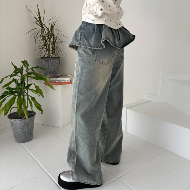 デニムスカート付きワイドストレートデニム_LN03530