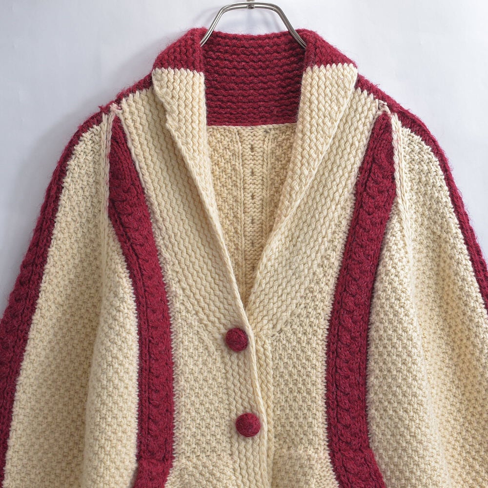 Hand made ヴィンテージ バンドメイド アラン模様 フィッシャーマンデザイン ウールニット カーディガン ヴィンテージ セーター ビンテージ 古着 レディースL相当